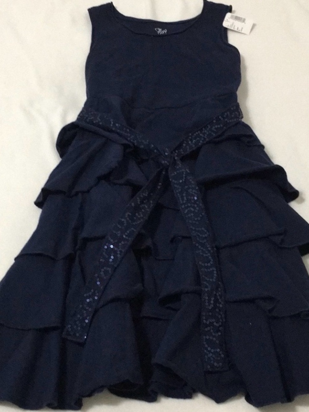 NWT The Children's Place Girls Navy Blue Sequin Belt Tiered
Ruffle Dress L 10/12 - Picture 5 of 11